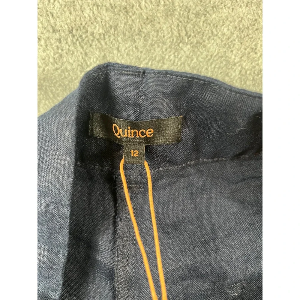 NWT! Quince Womens Navy 100% European Linen Patch Pocket Wide Leg Pants Size 12